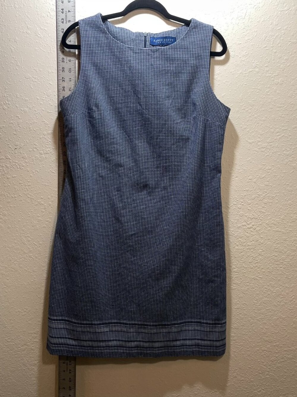 Karen Scott Dress Cotton Blue Check Sleeveless Vintage Retro 90s - Large